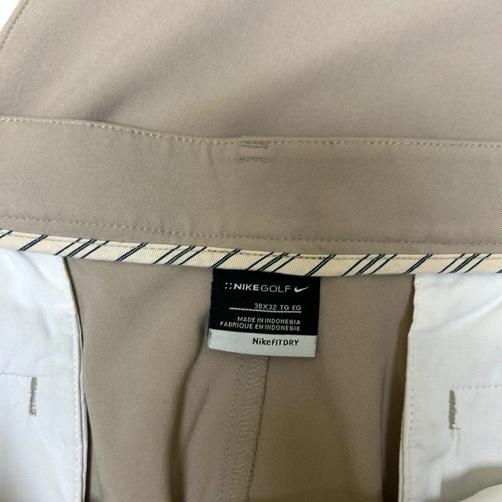 Nike Golf‎ Pants 38x32 Nike Fit Dry Cuffed Pleated Beige Khaki Men's